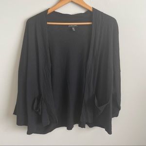 Eileen Fisher | Black Organic Linen Blend Open Front Cardigan L/XL